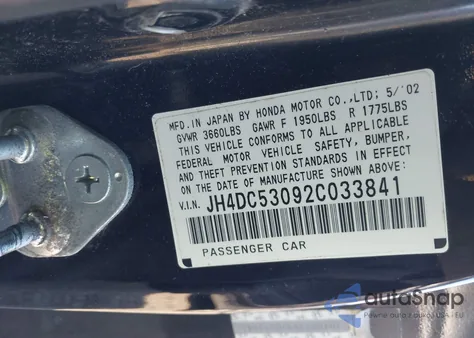 2002 Acura Rsx Type S z USA, uszkodzony, nr VIN JH4DC53092C033841